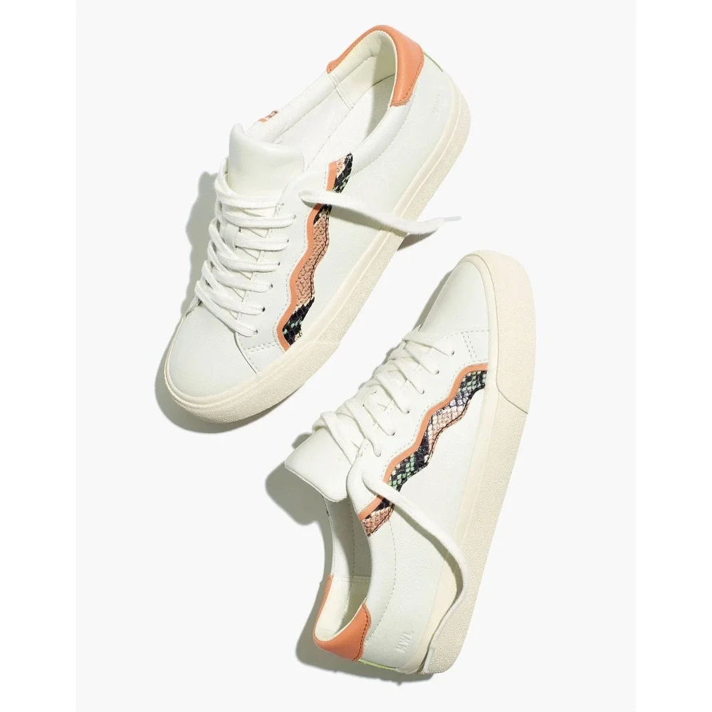 Madewell Low Top Snake Print‎ White Leather Sneakers Women's Size 6.5
